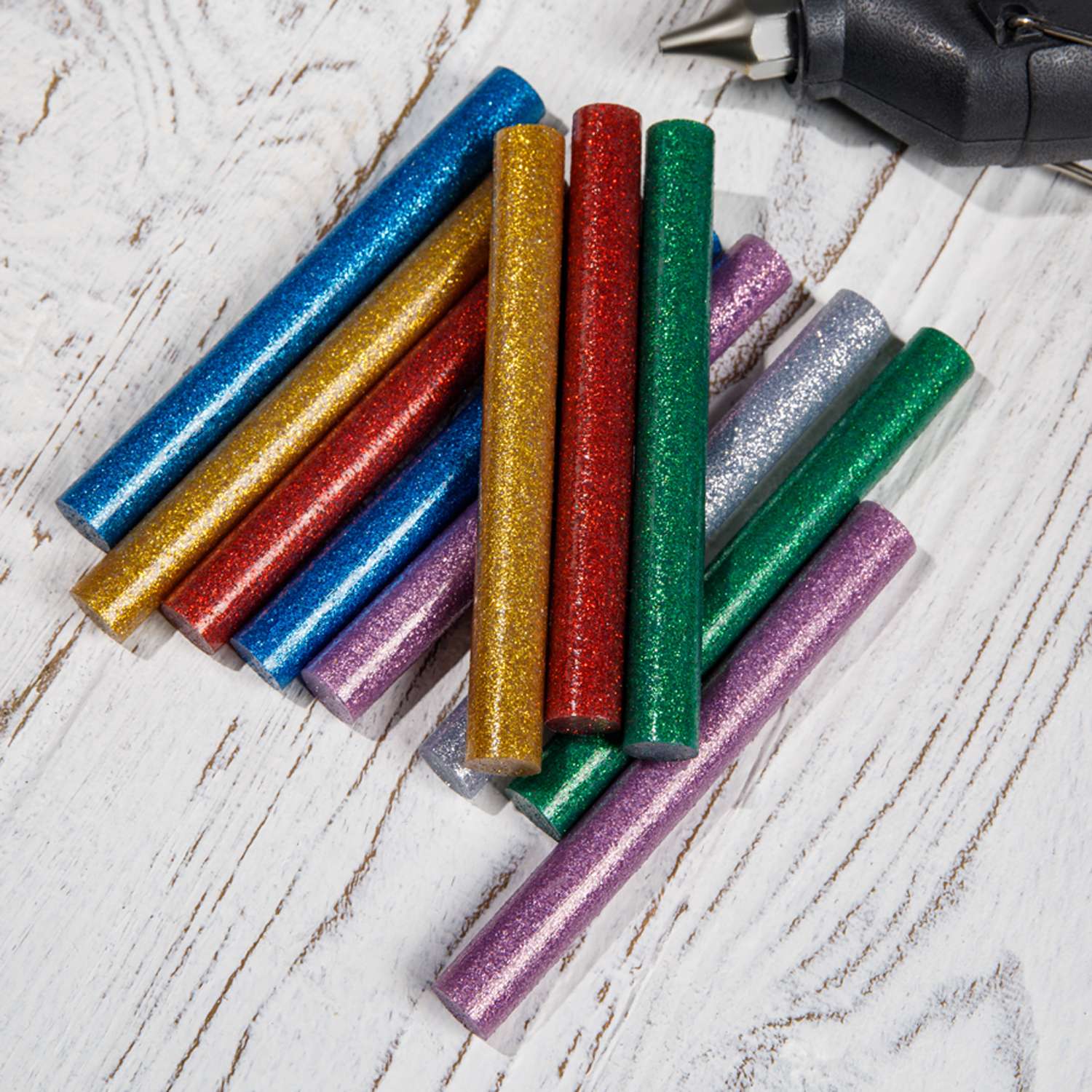 Клеевые стержни REXANT разноцветные с блестками диаметр 11 мм длина 100 мм 12 шт - фото 3