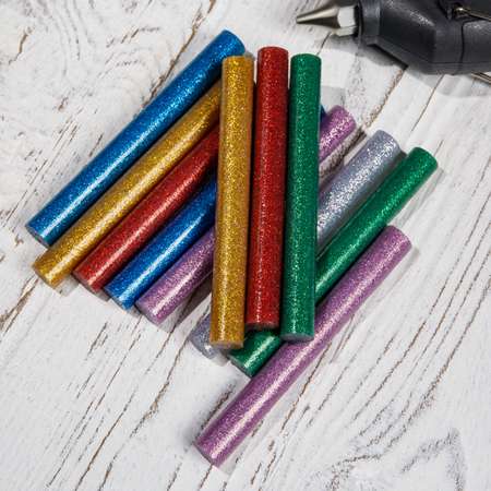 Клеевые стержни REXANT разноцветные с блестками диаметр 11 мм длина 100 мм 12 шт