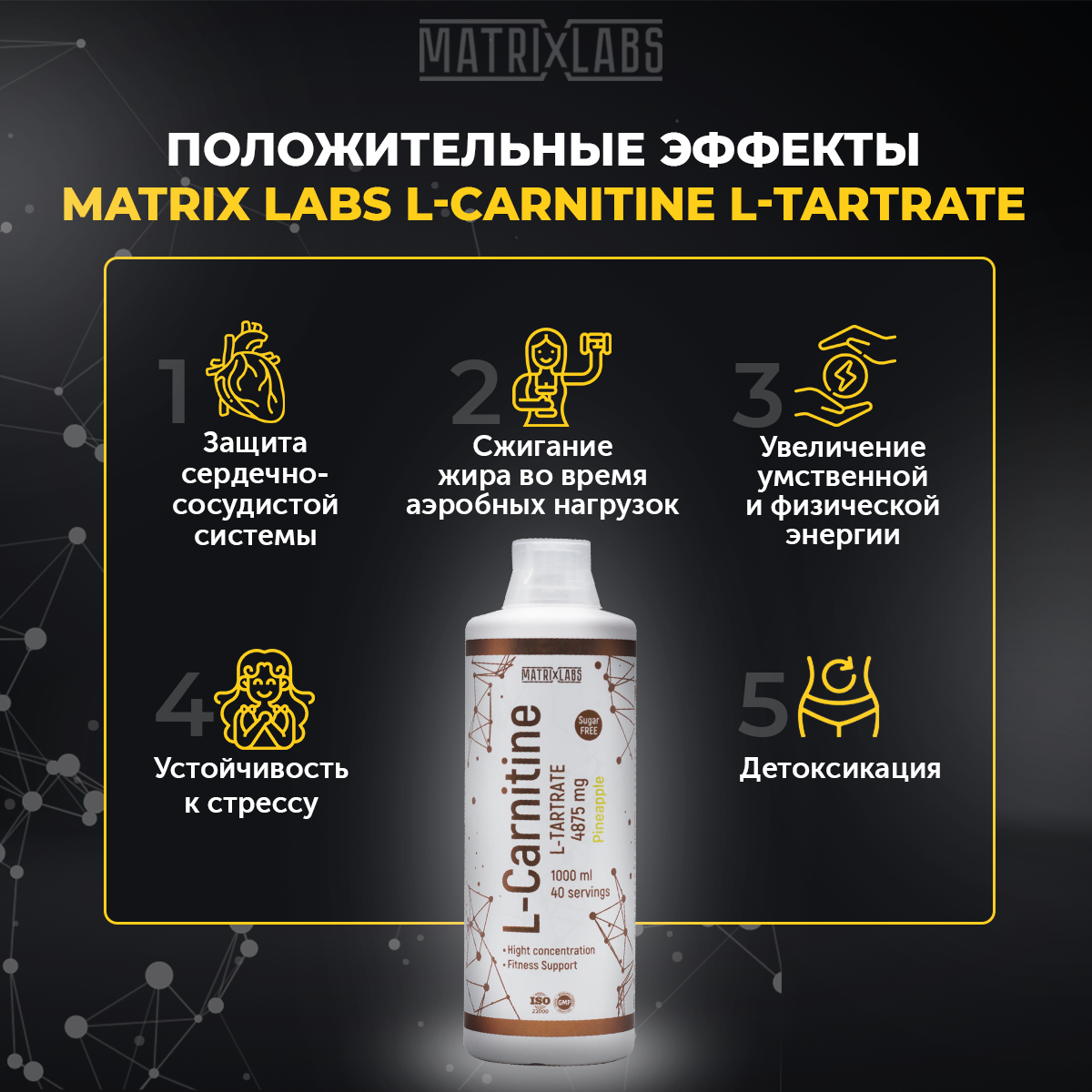 L Карнитин L Тартрат Hight Concentration Matrix Labs L Карнитин L Тартрат Hight Concentration 1000 мл малина Matrix Labs - фото 2