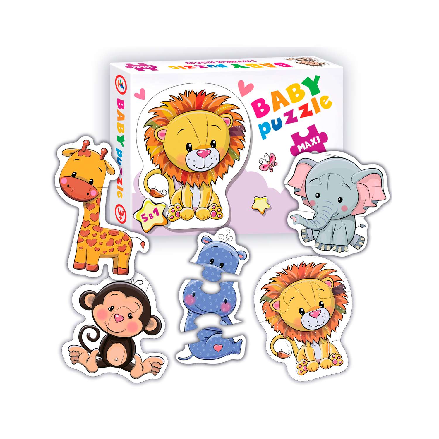 Набор пазлов Дрофа-Медиа Baby Puzzle Веселый зоопарк 5 фигурок животных 3841 - фото 2