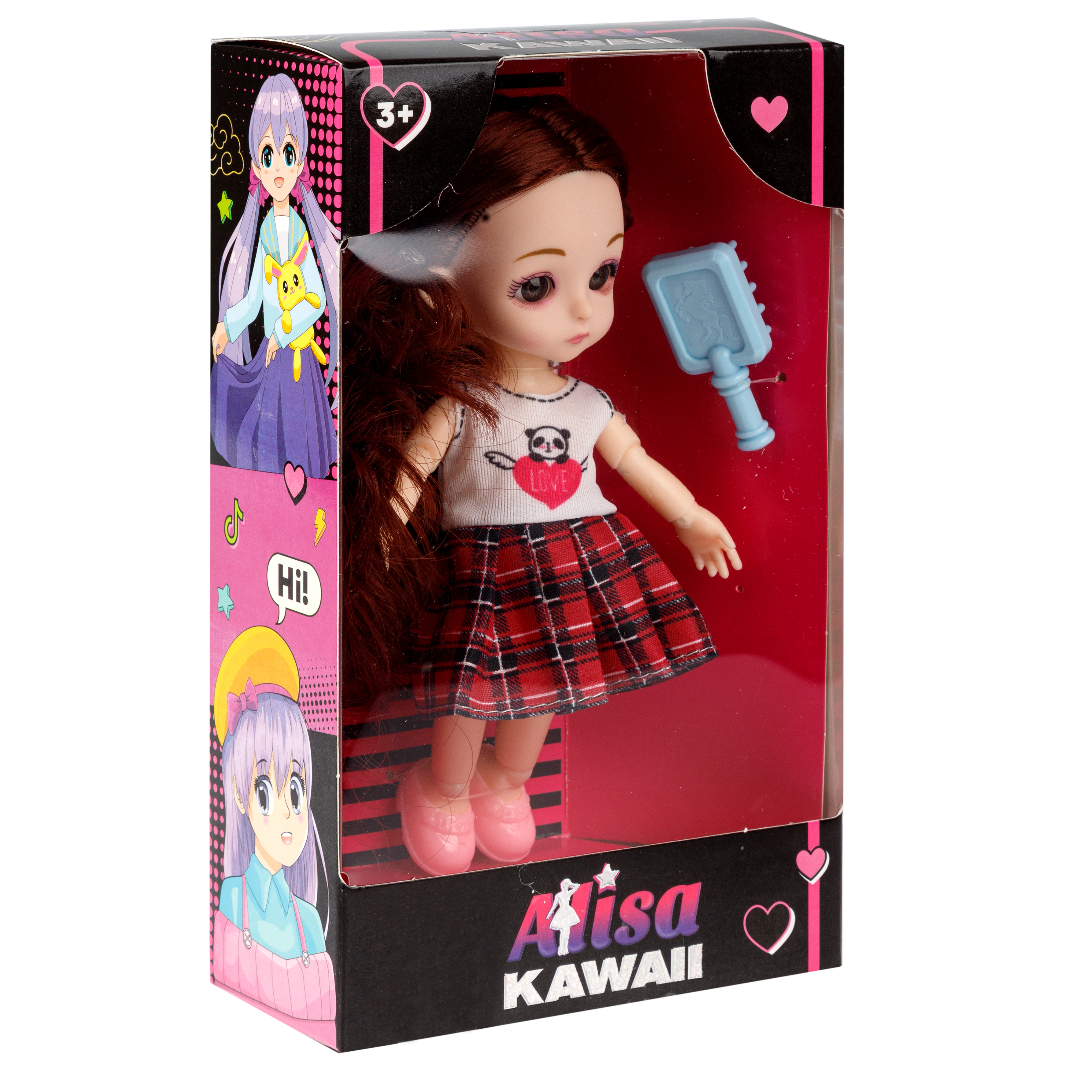 Кукла шарнирная 15 см 1TOY Alisa Kawaii mini с расчёской длинные темные волосы Т24348 - фото 15