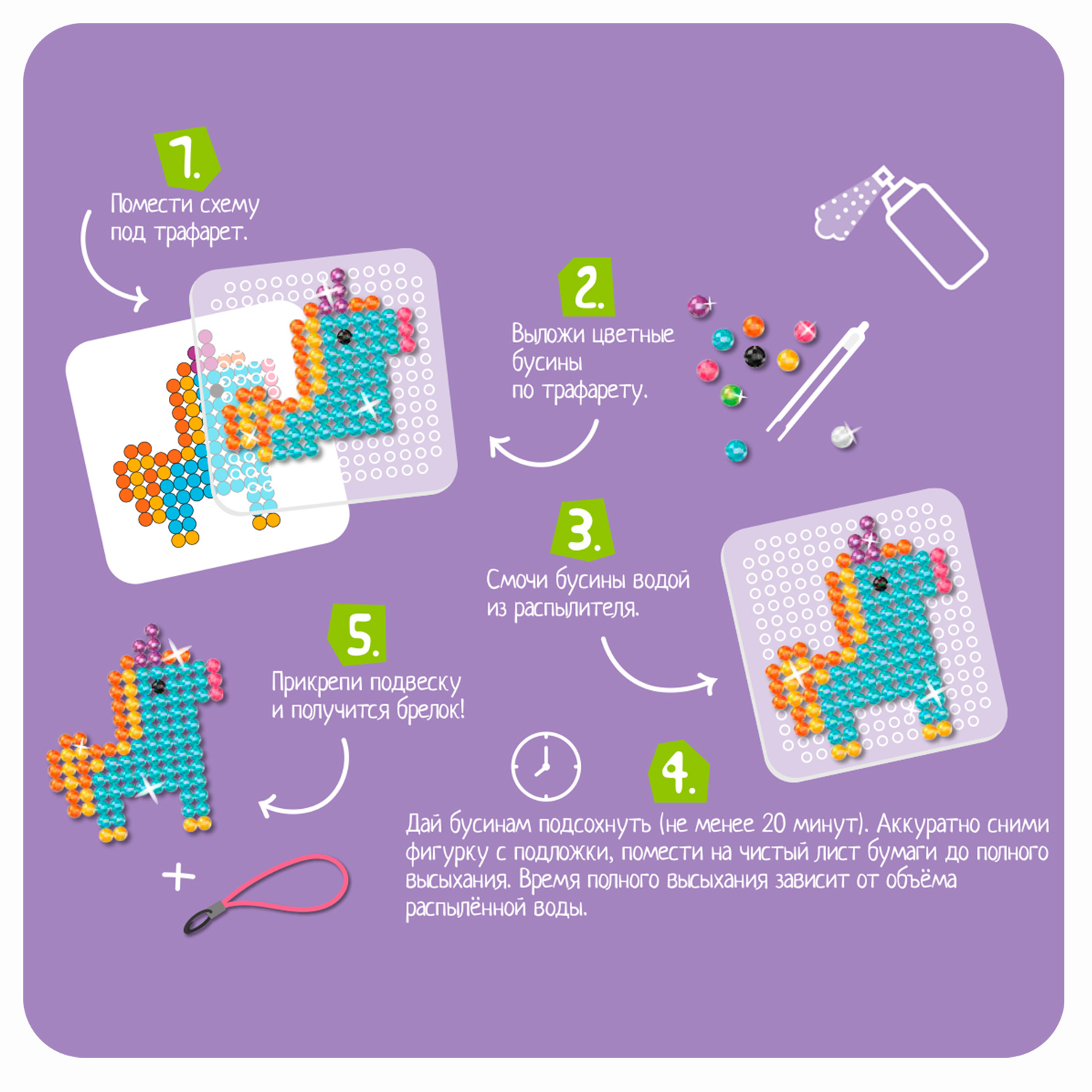 Набор для творчества BONDIBON аквамозаика с блестящими бусинами Единорог и его друзья - фото 6