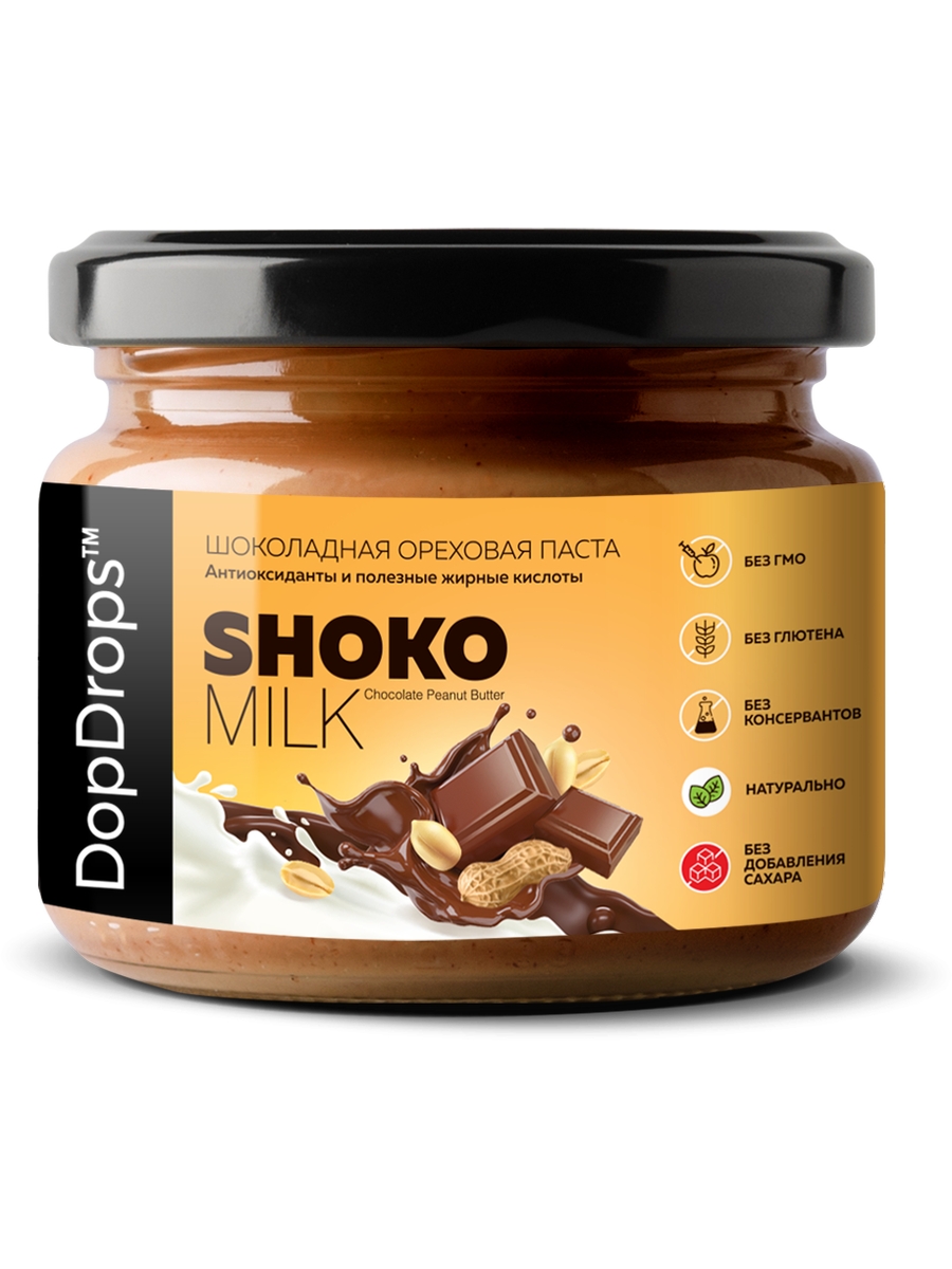 Шоколадная ореховая паста DopDrops арахисовая с молочным шоколадом 250 г - фото 2