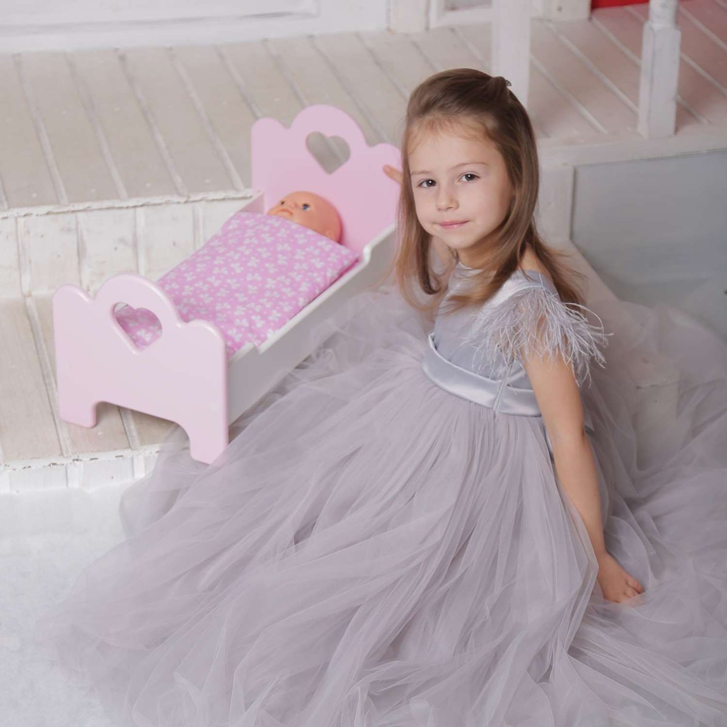 Кроватка для куклы до 51 см Pema kids бело розовый.Материал МДФ Люлька53бело роз - фото 1