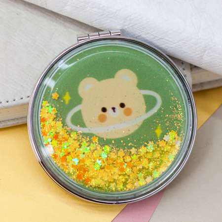 Зеркало карманное iLikeGift Ring bear green с увеличением