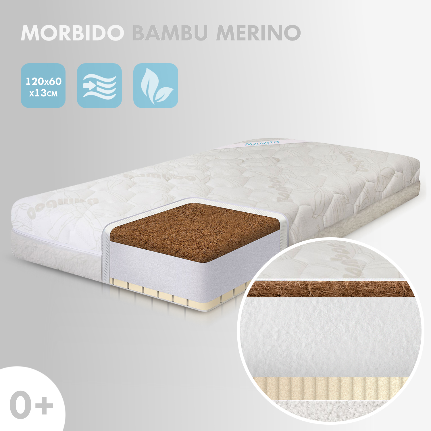 Детский матрас Nuovita Morbido Bambu merino 120х60х13 - фото 2