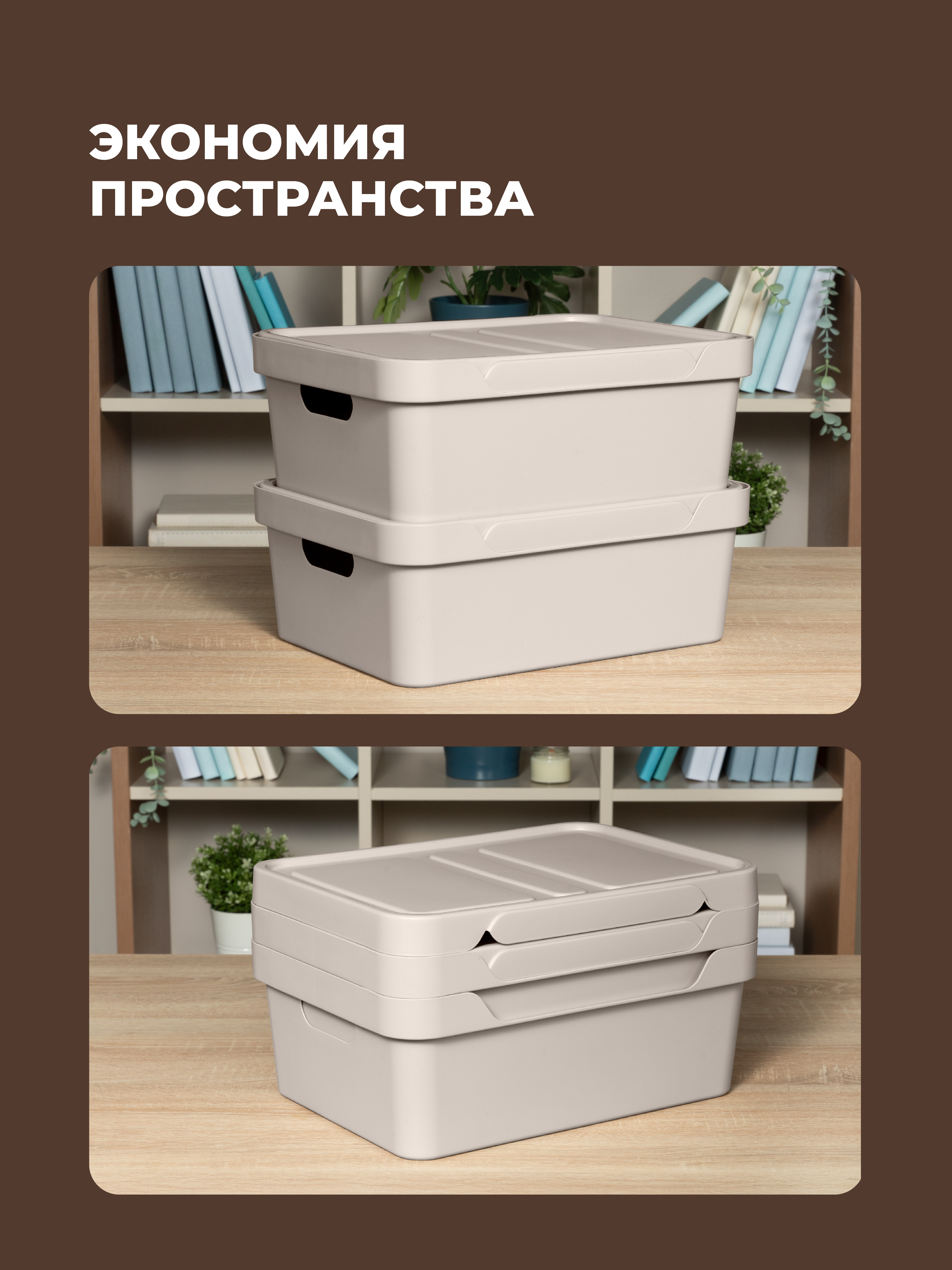 Набор ящиков с крышкой Econova Универсальные 38х27,6х14 см 12л - фото 4