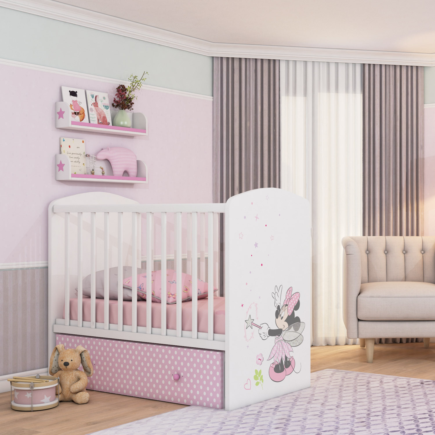 Комод Polini kids Disney baby Минни Маус Фея с 3ящиками Белый-Розовый - фото 5