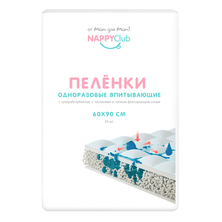 Пеленки одноразовые NappyClub 60х90 см 10 шт.