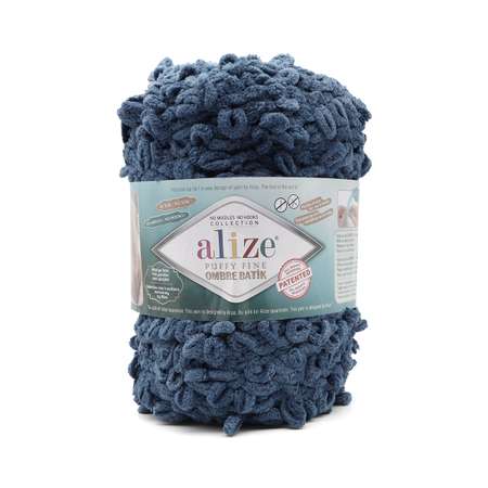 Пряжа для вязания Alize puffy fine ombre batik 500 гр 73 м микрополиэстер мягкая 7266 темно-синий 1 моток