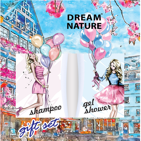 Подарочный набор для женщин Dream Nature Шампунь для чувствительной кожи головы и гель для душа Малина и Мята по 250 мл