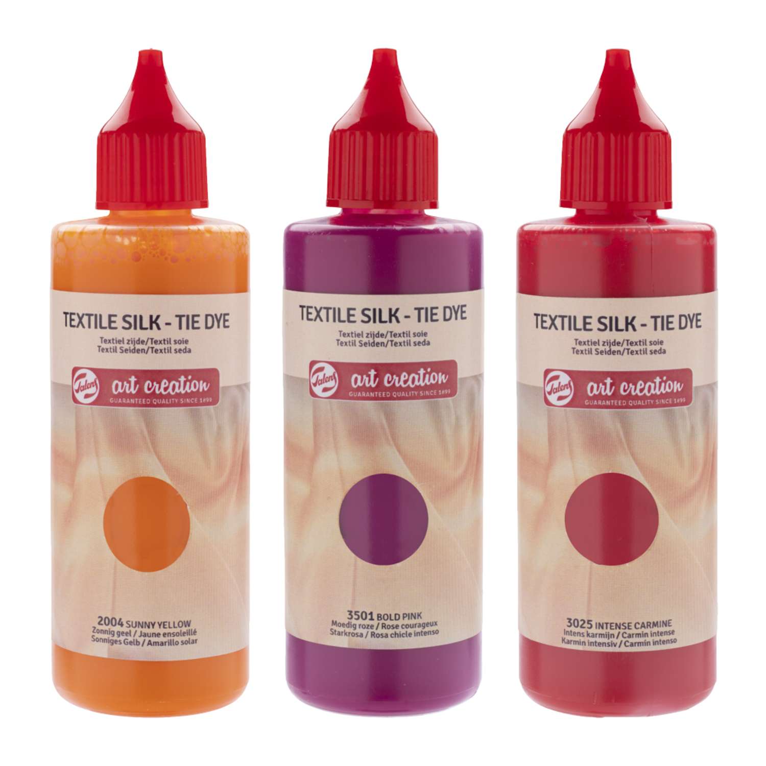 Набор красок для текстиля Talens Art Creation Tie-dye 3 цвета оттенки розового в тубах по 85мл и перчатки в картонной упаковке - фото 3
