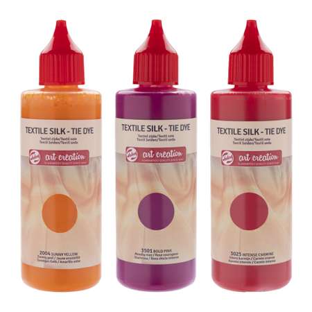 Набор красок для текстиля Talens Art Creation Tie-dye 3 цвета оттенки розового в тубах по 85мл и перчатки в картонной упаковке