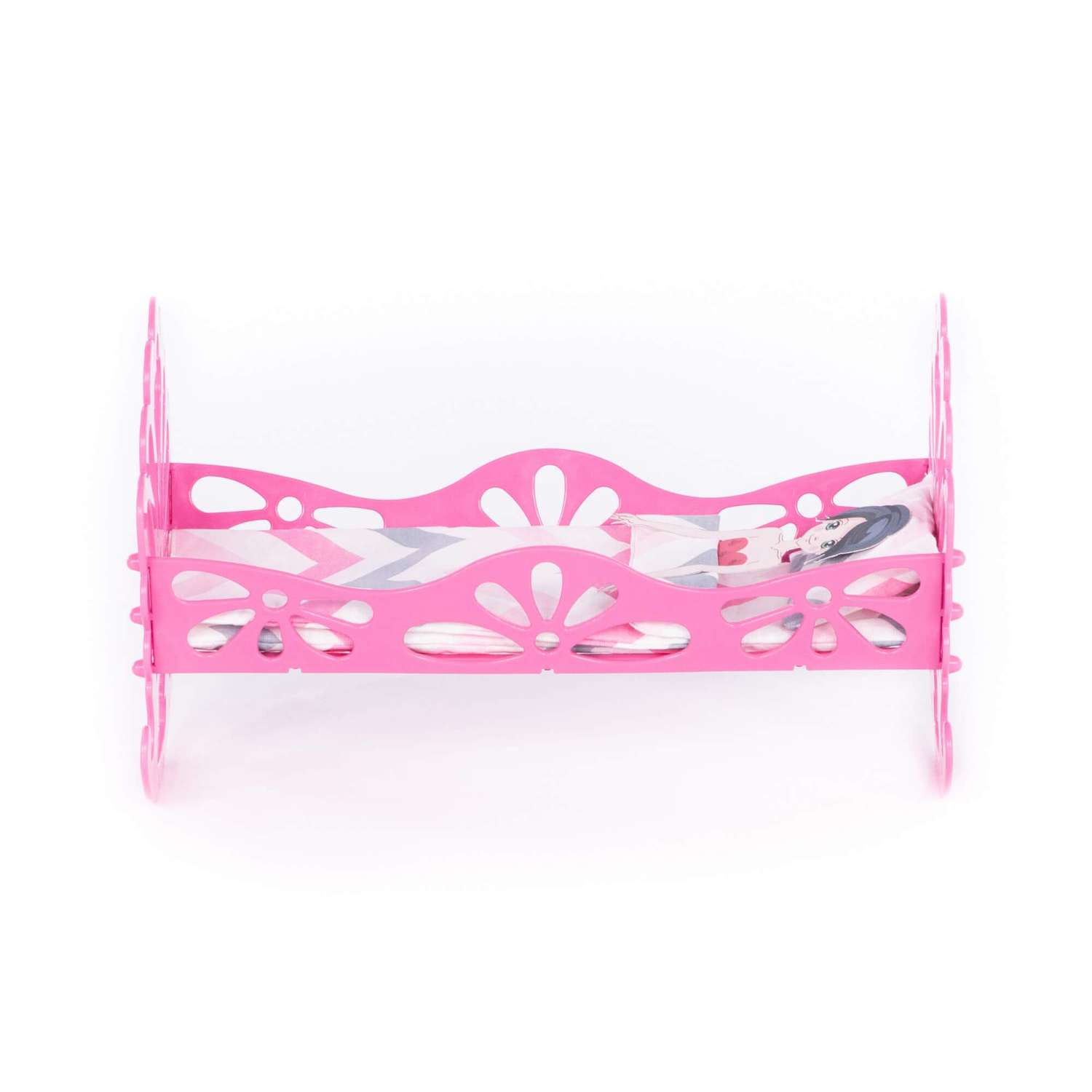 Кроватка-качалка Полесье с бумажной куклой и постельным бельем розовая 69801 - фото 2
