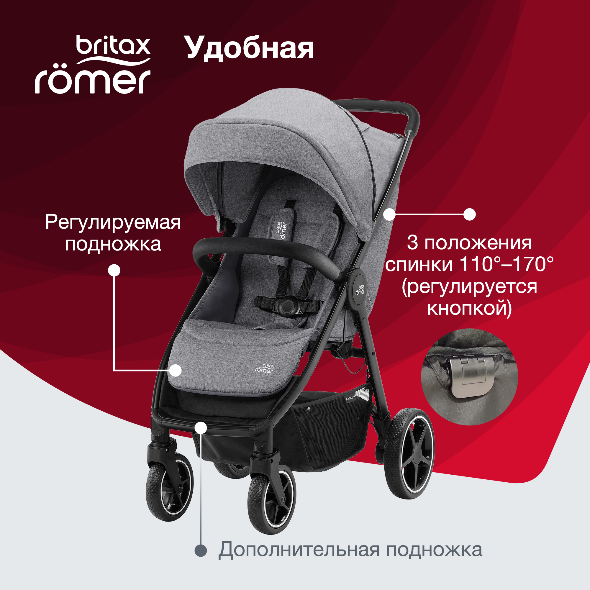 Коляска Britax Roemer B-Agile R Elephant Grey-black - фото 4