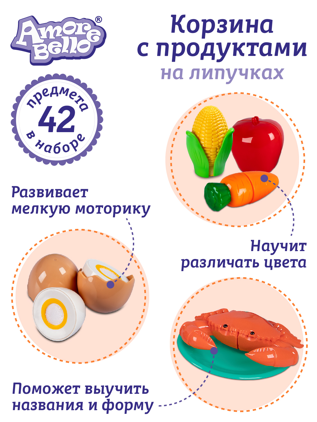 Игровой набор детский ДЖАМБО Корзина с продуктами на липучках - фото 4