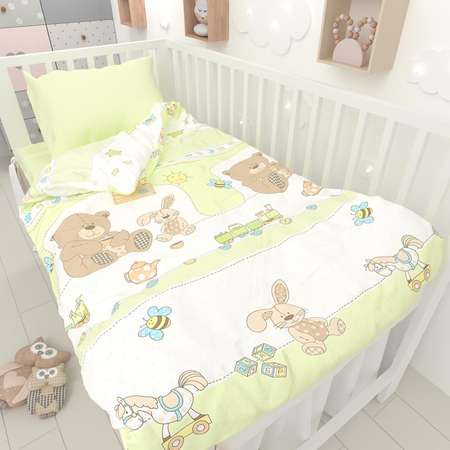 Комплект постельного белья Маленькая соня Любимые игрушки 3 предмета зеленый м100.05.04