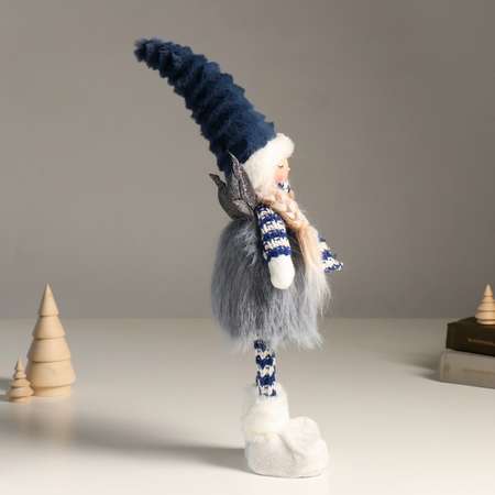 Кукла интерьерная Зимнее волшебство «Ангелочек в серо-синем наряде серебристые крылья» 44 см