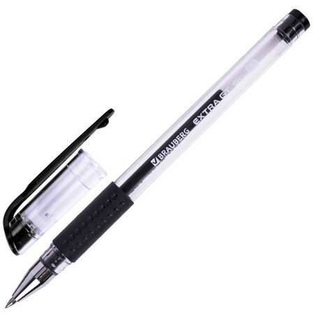 Ручки гелевые Brauberg черные набор 4 штуки для ОГЭ ЕГЭ и школы тонкие с грипом