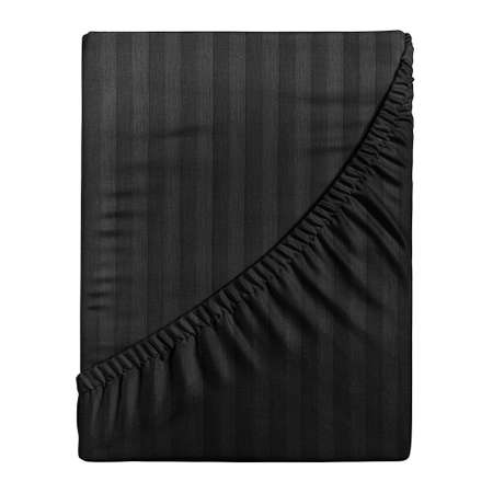 Простыня на резинке LOVEME Black 180х200 см страйп-сатин 100% хлопок