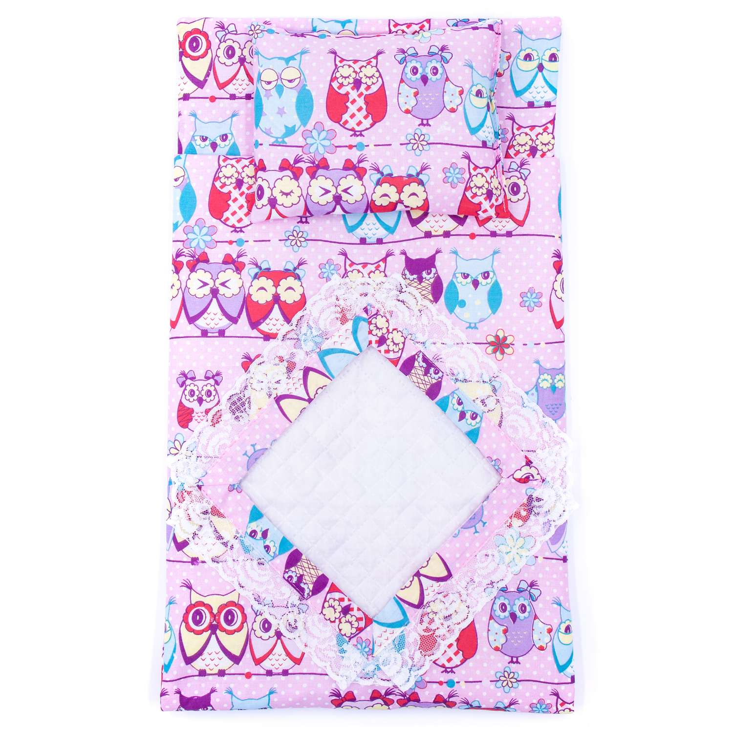 Комплект для пупса Модница 43-48 см: одеяло в пододеяльнике подушка и матрасик розовый-голубой 6109розовый-голубой - фото 2