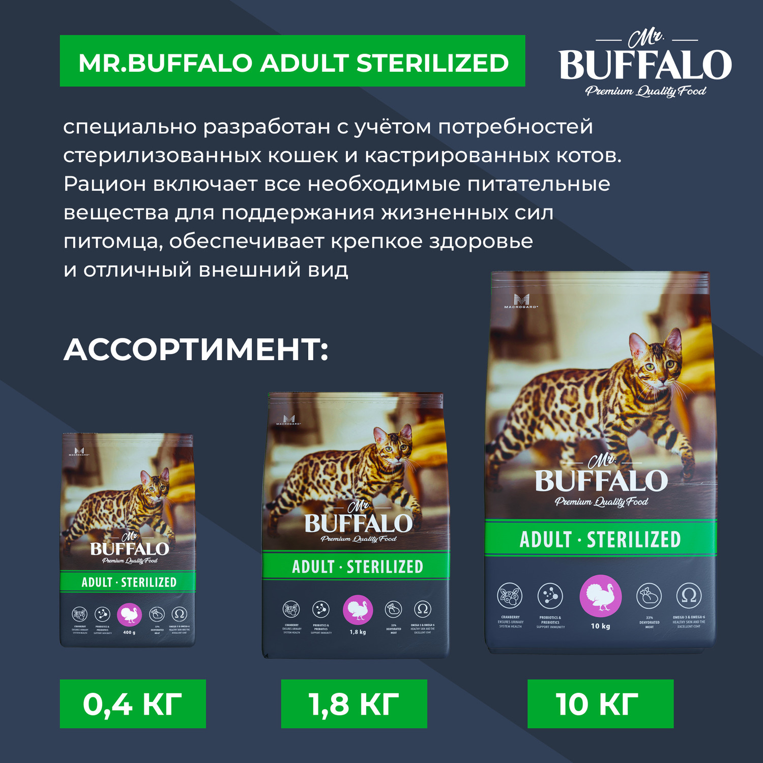 Сухой корм для кошек Mr.Buffalo 10 кг (для стерилизованных и кастрированных) - фото 8