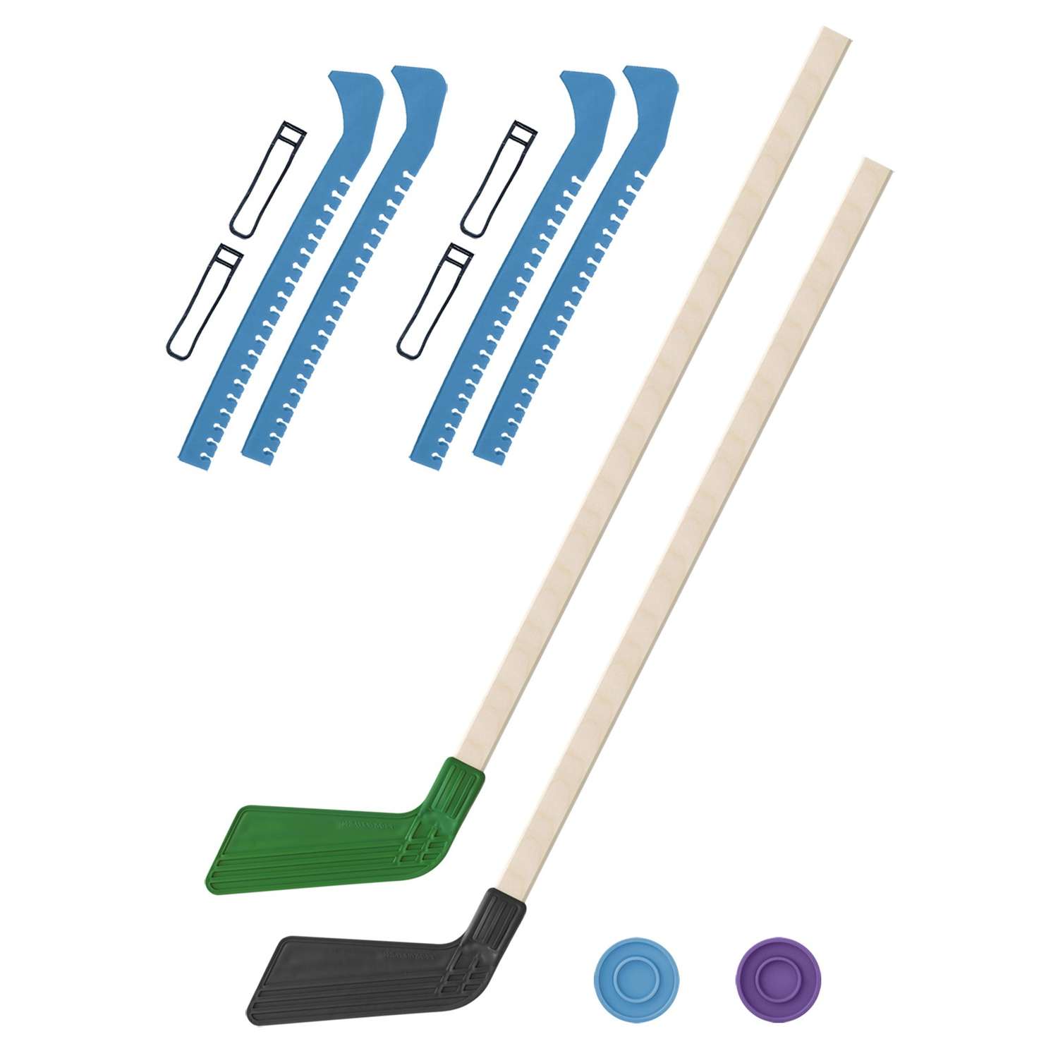 Набор для хоккея Задира Клюшка хоккейная детская 2 шт 80 см + 2 шайбы + Чехлы для коньков голубые 2 шт - фото 1