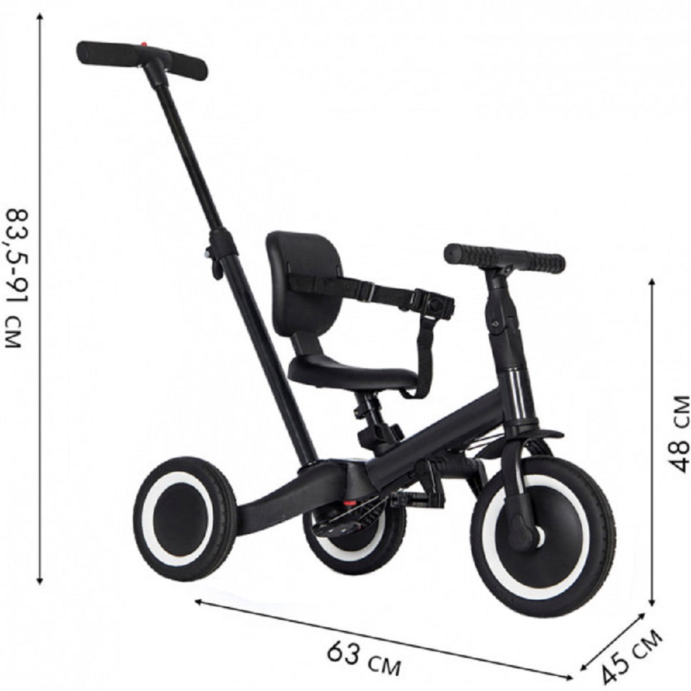 Беговел-велосипед R-Wings 4в1 с родительской ручкой черный - фото 3
