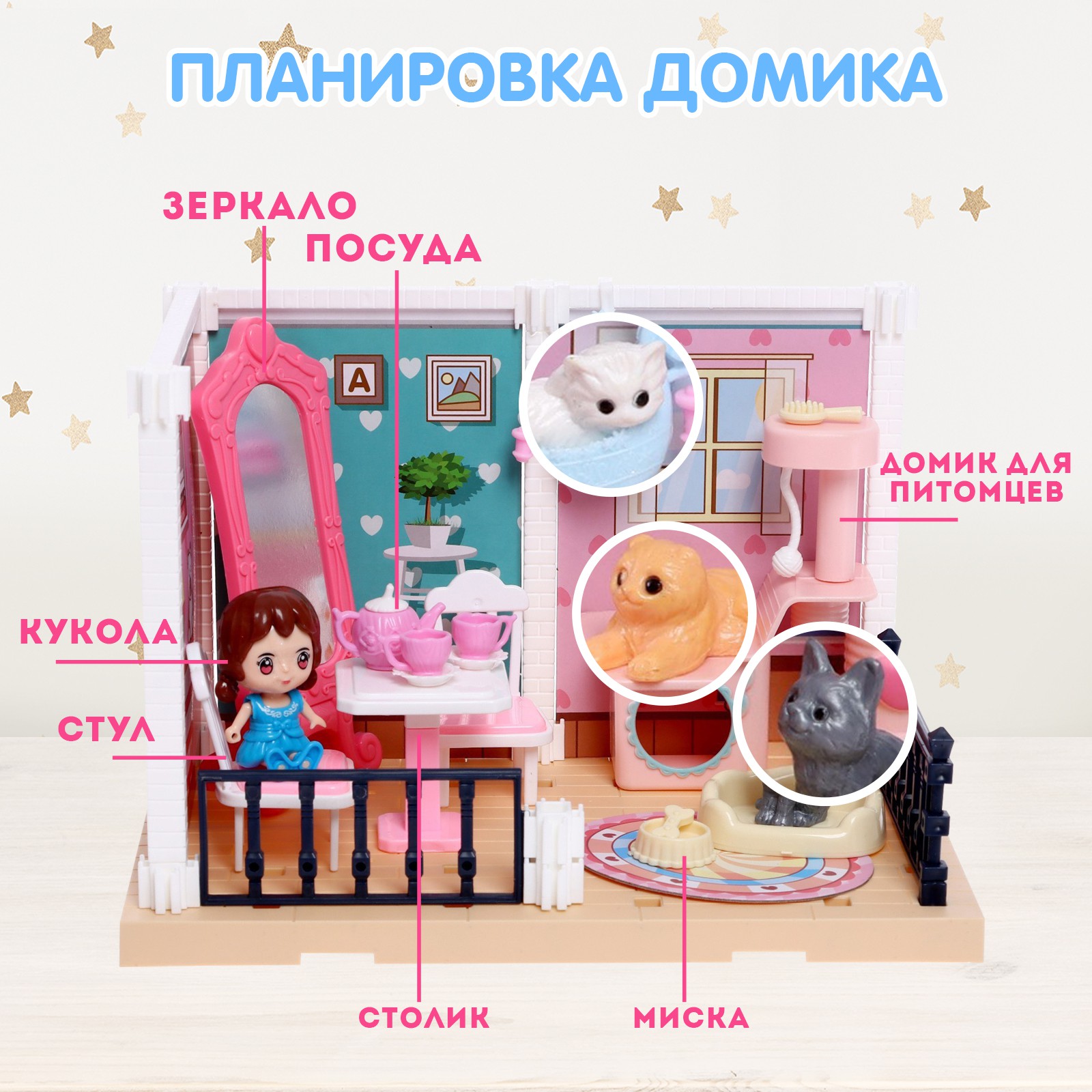 Игрушка Sima-Land «Уютная комната» с куклой котиками аксессуарами 7043727 - фото 4