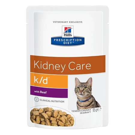Корм для кошек HILLS 85г Prescription Diet k/d Kidney Care для здоровья почек с говядиной пауч