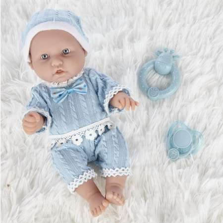Кукла-пупс Junfa Pure Baby 25см в голубых кофточке шортиках шапочке с аксессуарами