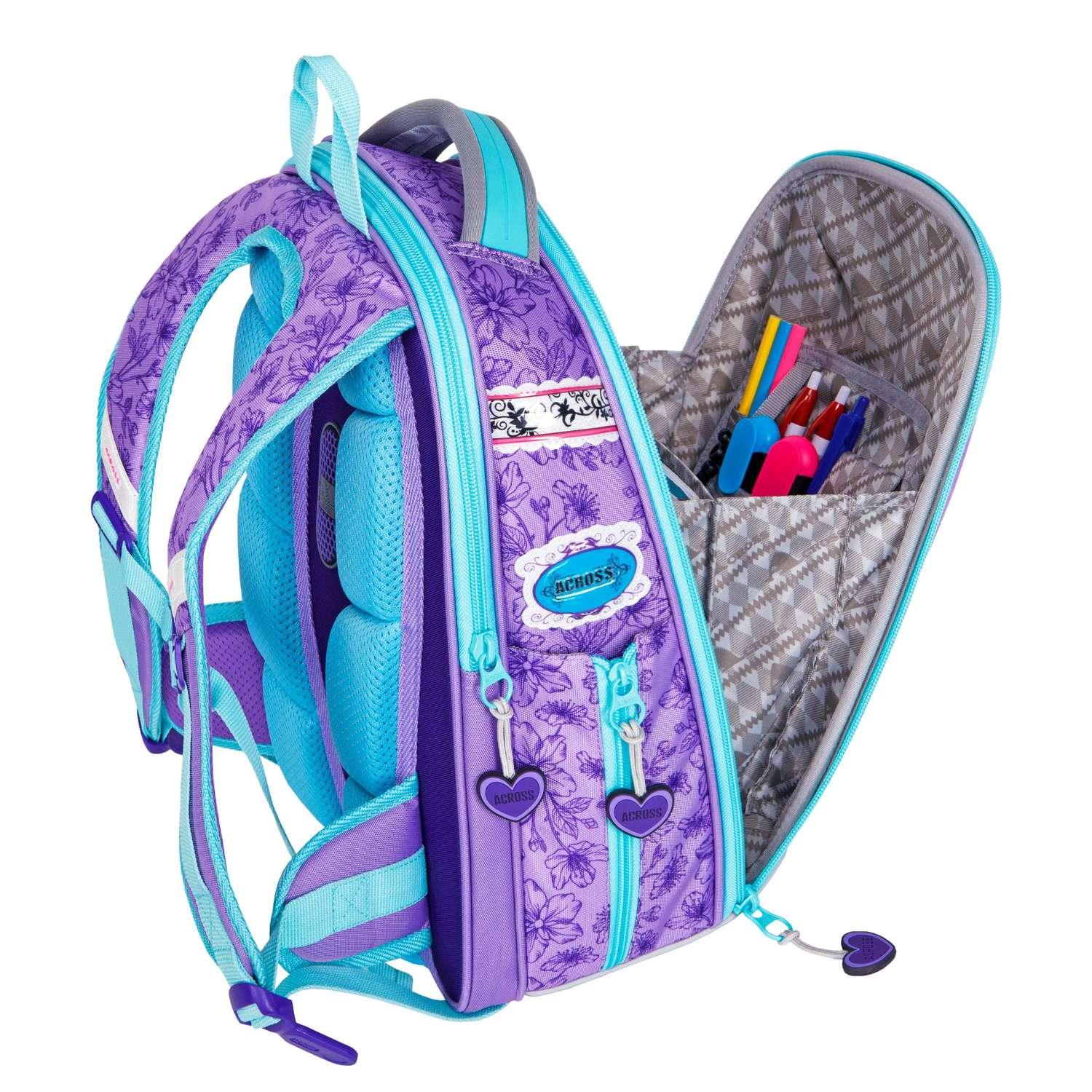 Рюкзак школьный ACROSS с наполнением: мешок для обуви пенал папка и брелок - фото 6