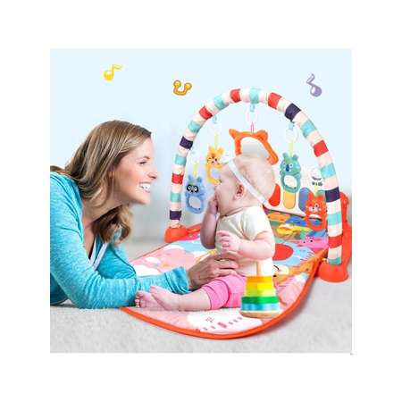 Развивающий детский коврик SHARKTOYS Для малышей овальный с музыкальной панелью с бортиком