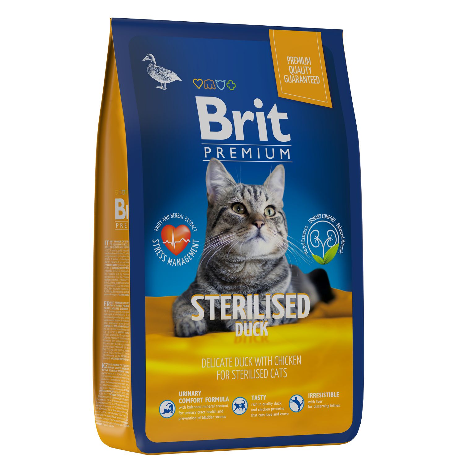 Корм для кошек Brit 8кг Premium Cat Duck and Chicken для стерилизованных с  уткой и курицей сухой купить по цене 4754 ₽ с доставкой в Москве и России,  отзывы, фото