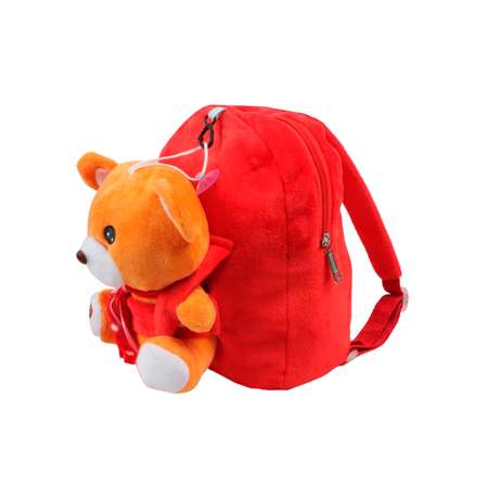 Рюкзак с игрушкой Little Mania красный Мишка кэмел