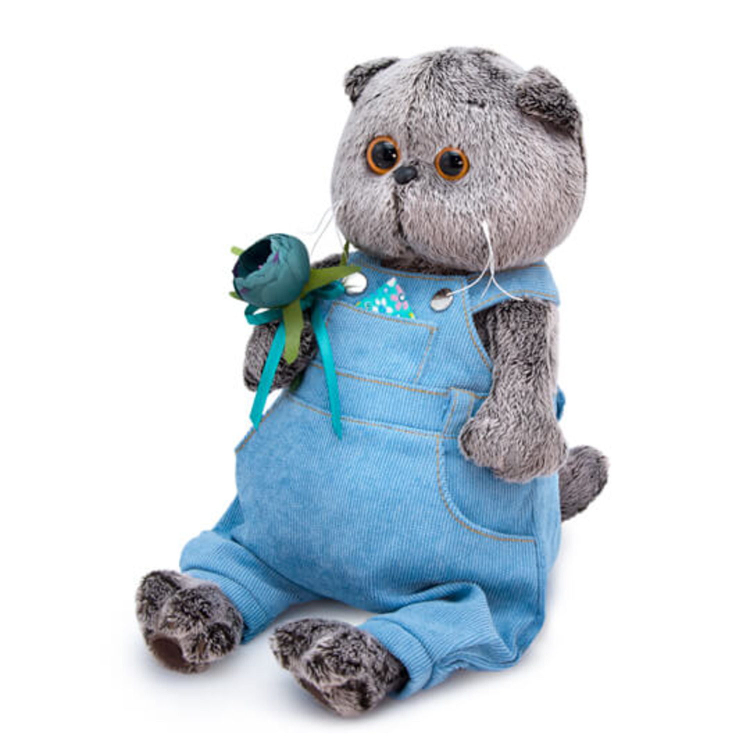 Мягкая игрушка BUDI BASA Кот Басик в голубом комбинезоне с розочкой 25 см BB010 - фото 3