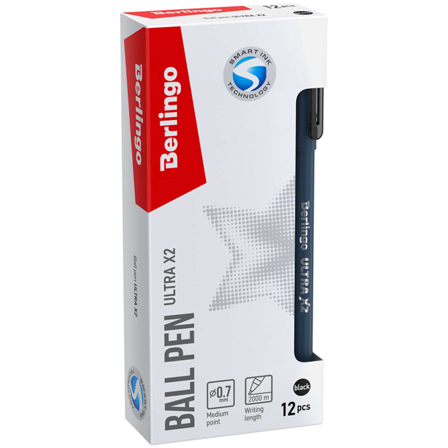 Ручка шариковая BERLINGO Ultra X2 черная 0.7 мм игольчатый стержень набор 12 шт - фото 1