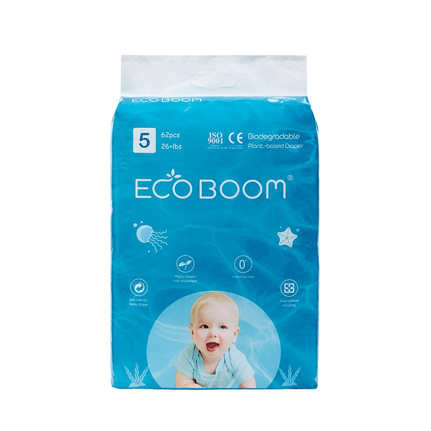 Эко подгузники детские ECO BOOM размер 5/XL для детей весом 12 кг. и более 62 шт - фото 1