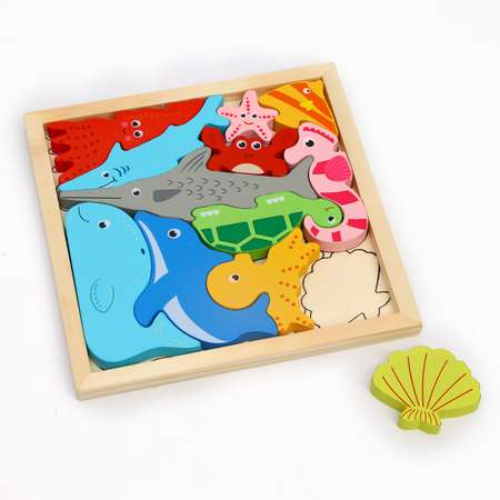 Детский развивающий пазл Sima-Land в рамке «Морские животные» 166 × 166 × 12 см