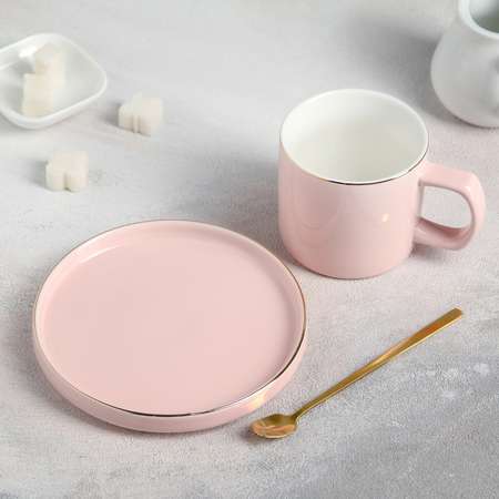 Чайная пара Sima-Land Грация чашка 220 мл блюдце ложка цвет розовый