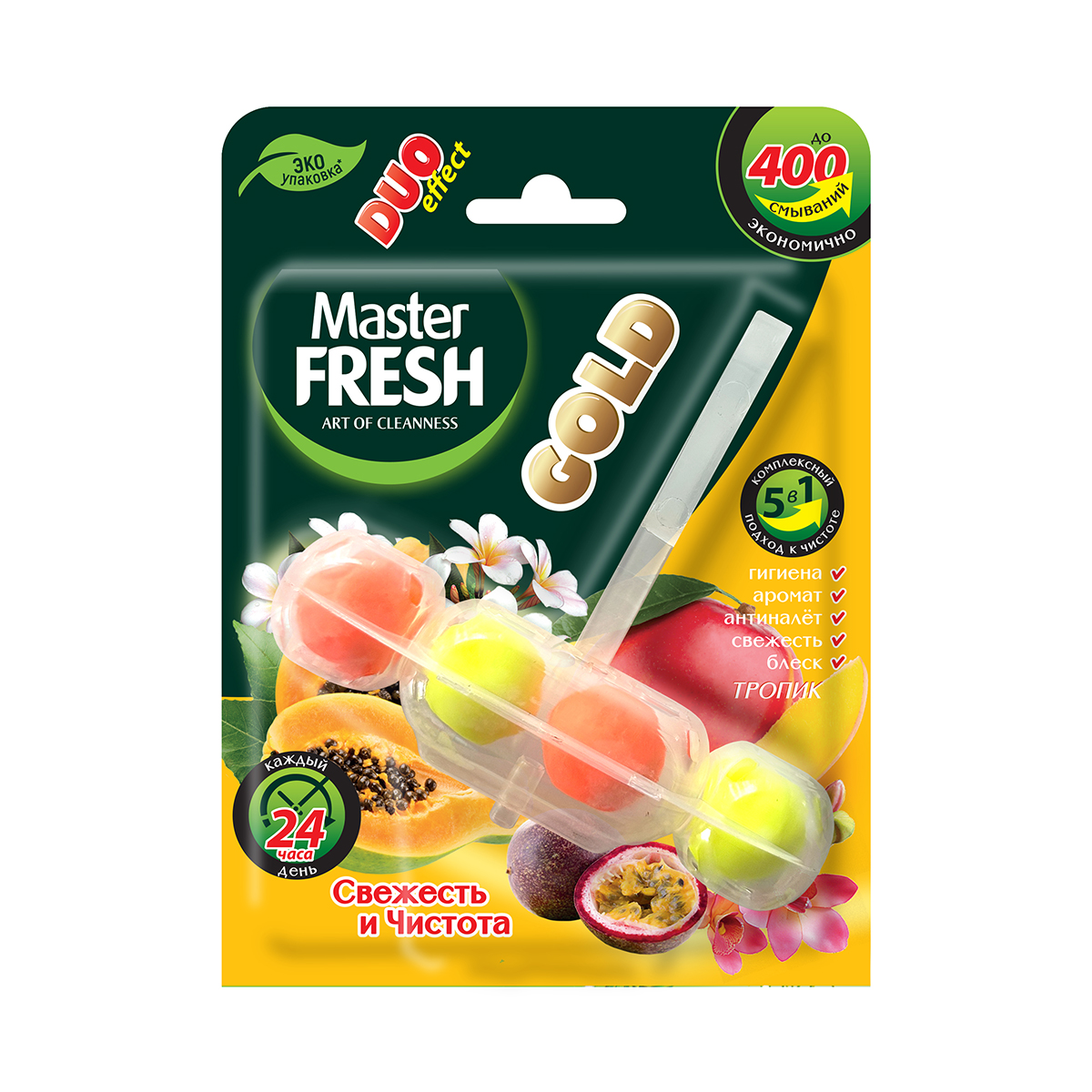 Подвесной блок для унитаза Master fresh Duo effect Gold 5 в 1 тропик - фото 1