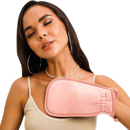 Мочалка-варежка Beauty4Life для пилинга тела розовая