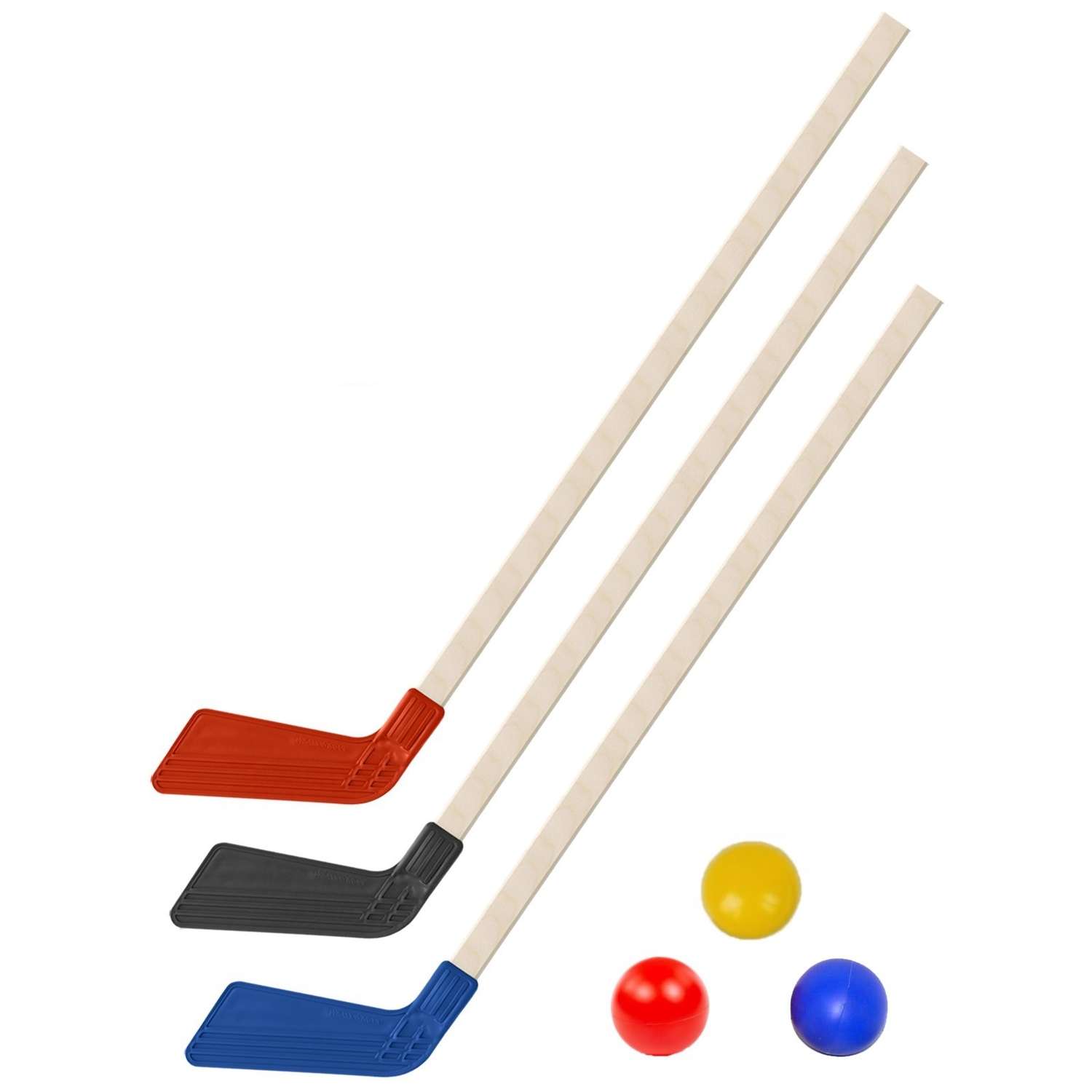 Набор для хоккея Задира Клюшка хоккейная детская 3 шт черная + красная + синяя + 3 мяча - фото 1