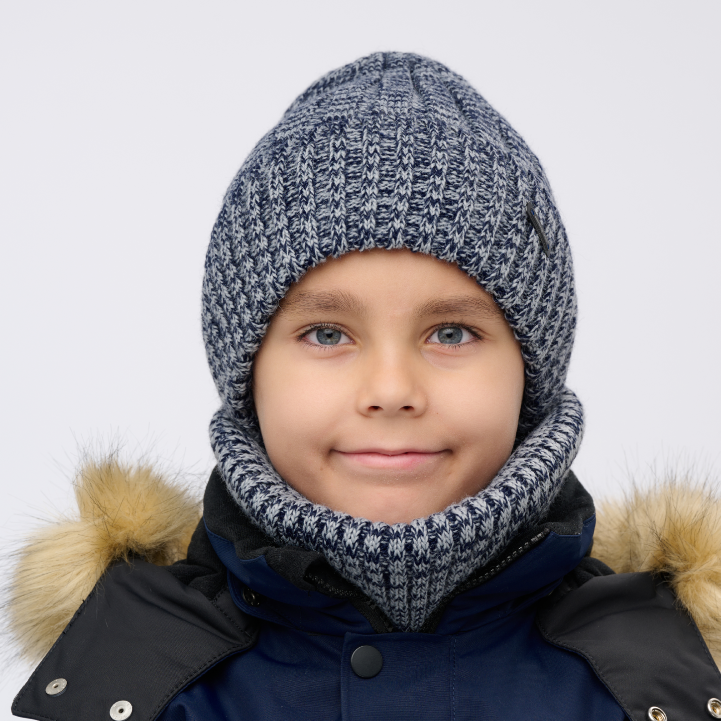 Шапка и снуд NYCkids NYC-H-107-WIN-BICOLOR-Dblue-grey - фото 4