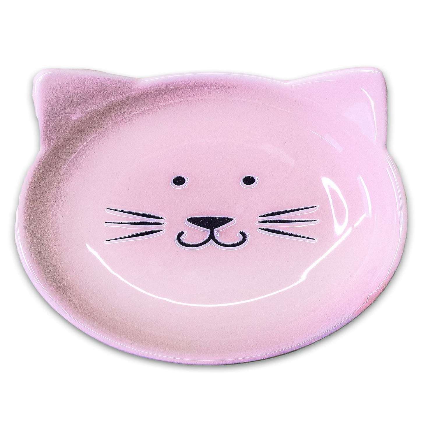 Блюдце для кошек Mr.Kranch Мордочка керамическое 80мл Розовое - фото 1
