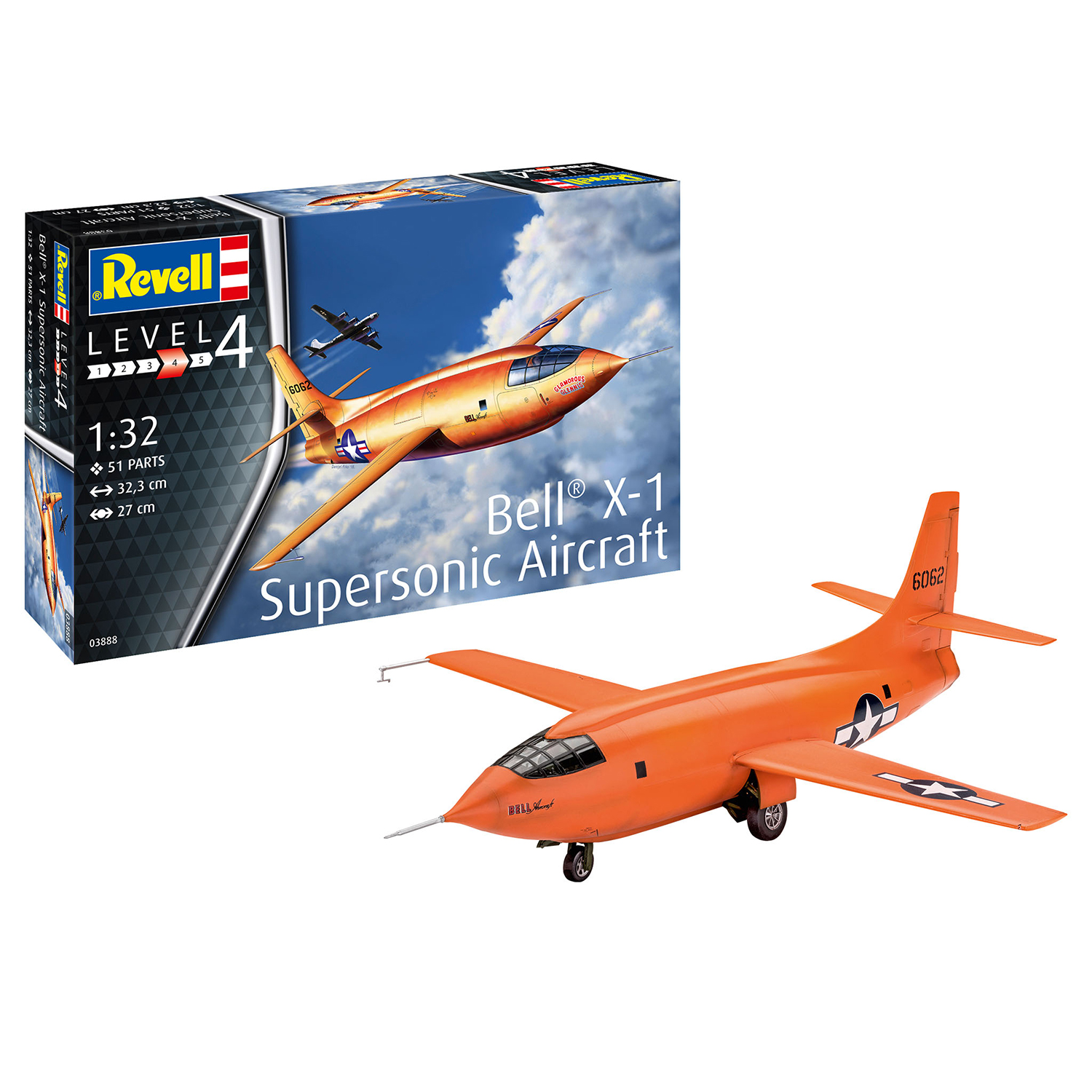 Сборная модель Revell Экспериментальный самолёт Bell X-1 1-ый сверхзвуковой 03888 - фото 2