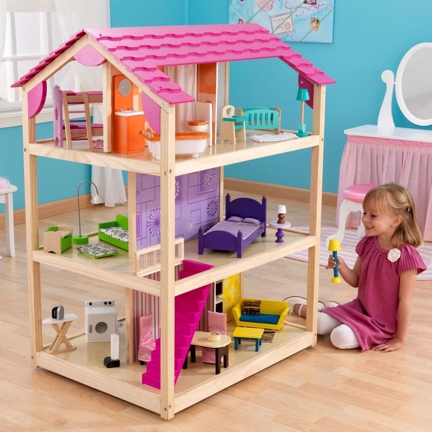 Кукольный домик  KidKraft открытый на 360 на колесиках с мебелью 46 предметов 65078_KE 65078_KE - фото 2