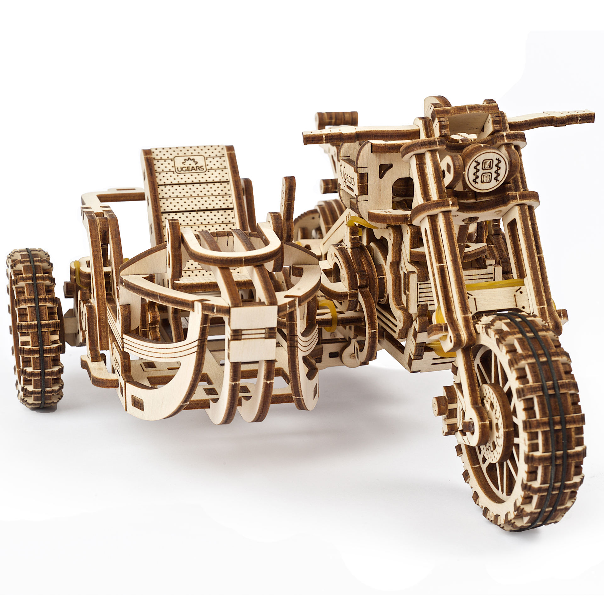 Сборная деревянная модель UGEARS Мотоцикл Scrambler UGR-10 с коляской 3D-пазл механический конструктор - фото 2