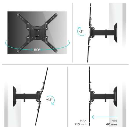 Кронштейн настенный ONKRON M2 для телевизора 26-65 наклонно-поворотный черный