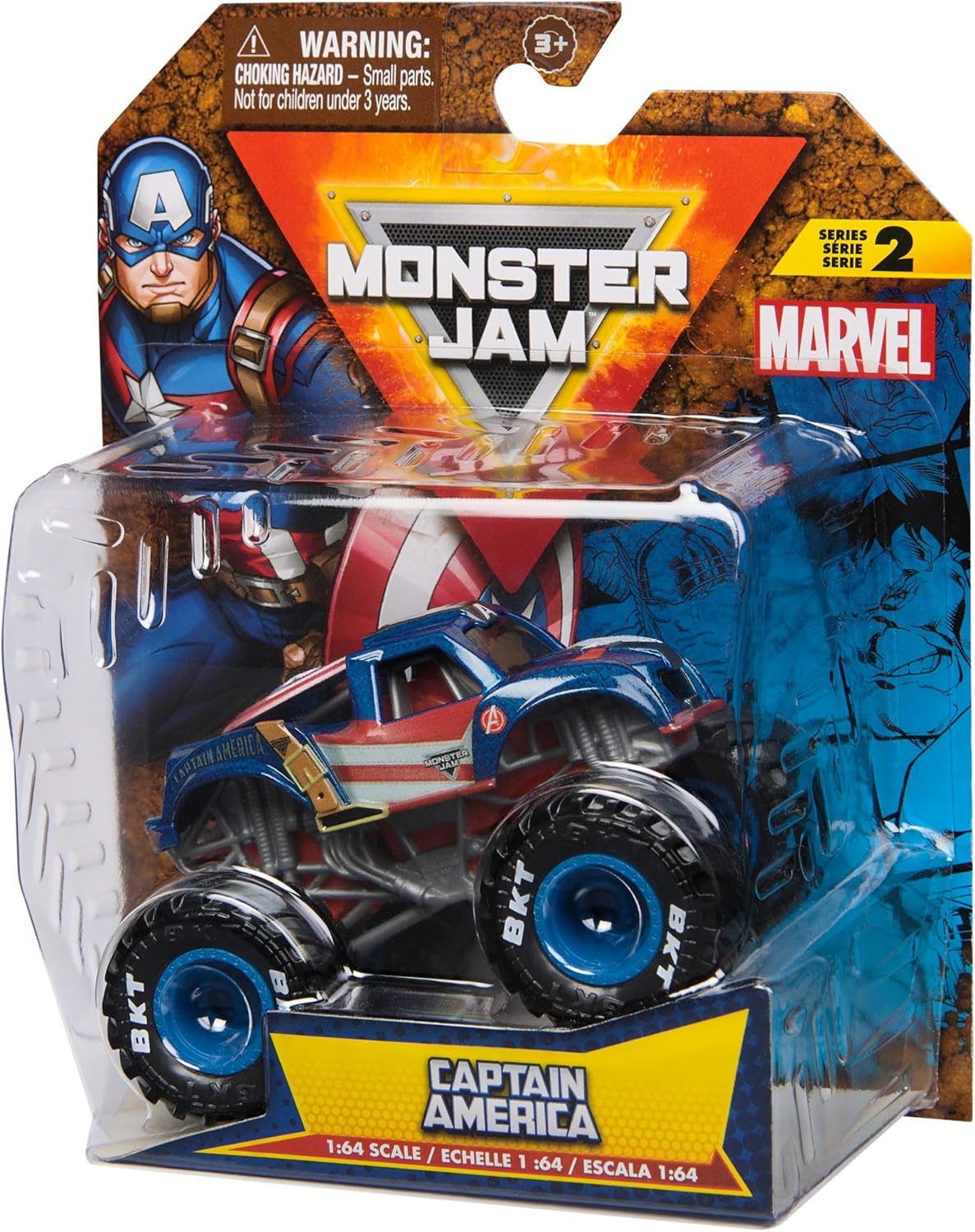 Монстр-трак Monster Jam Marvel Captain America 1:64 синий 6069960 - фото 7